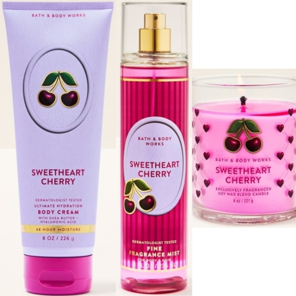 Bath & Body Works Sweetheart Cherry 3pc Body Care & Candle Collection NEW